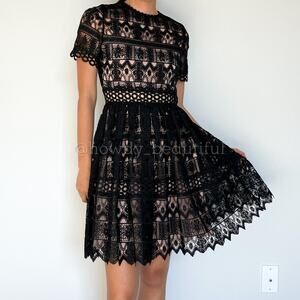 Alexis Black Crochet Guipure Lula Dress Size XS